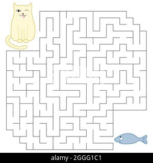 Labyrinthe pour enfants. Le chemin du chat au poisson Banque D'Images