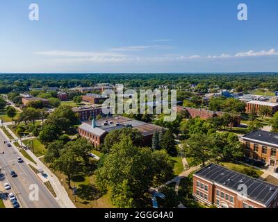 Photographie aérienne de l'Université Drake, une université d'arts libéraux à des Moines, Iowa, États-Unis. Banque D'Images