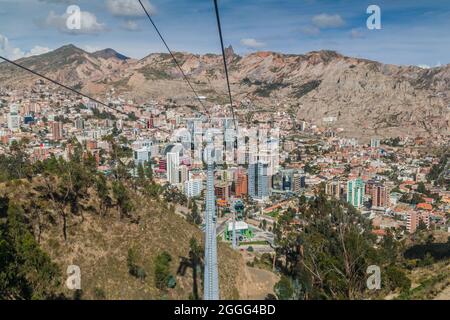 Vue aérienne de la Paz depuis Teleferico (téléphérique), Bolivie Banque D'Images