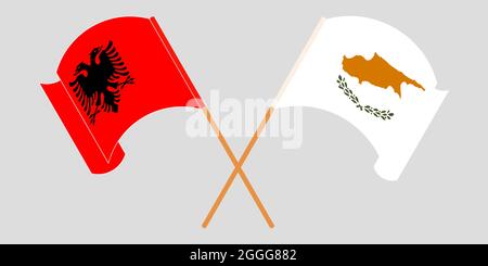 Drapeaux croisés et agités de l'Albanie et de Chypre Illustration de Vecteur