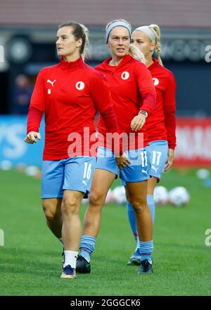 Borehamwood, Royaume inité. 31 août 2021. BOREHAMWOOD, ANGLETERRE - AOÛT 31: Tereza Szewieczkova de Slavia Praha femmes lors de l'échauffement préalable au match lors de la qualification de la Ligue des champions femmes deuxième manche première étape entre Arsenal femmes et Slavia femmes de Prague au stade Meadow Park, à Borehamwood, Royaume-Uni le 31 août 2021 Credit: Action Foto Sport/Alay Live News Banque D'Images