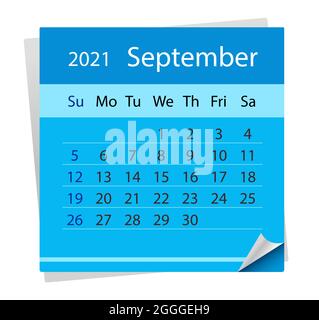 Feuille de calendrier du mois de septembre 2021. Illustration vectorielle. Illustration de Vecteur