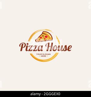 logo pizza moderne avec une touche de garniture Illustration de Vecteur