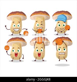 Nouveau personnage de dessin animé de champignons cep talentueux en tant qu'athlète de basket-ball. Illustration vectorielle Illustration de Vecteur