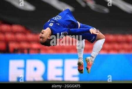 Photo du dossier datée du 14-03-2021 de Sam Kerr, de Chelsea, célèbre le deuxième but de leur côté. Date de publication : le mercredi 1er septembre 2021. Banque D'Images