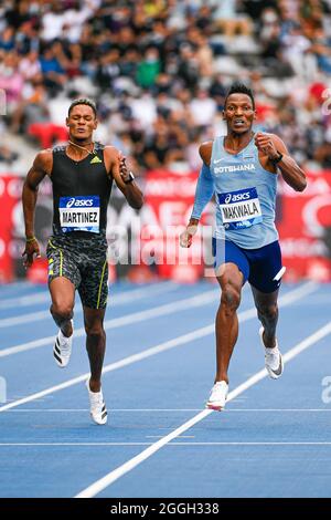 Yancarlos Martinez, de la République dominicaine (à gauche) et Isaac Makwala, du Botswana, participent à la compétition (200 m hommes) de la Ligue des diamants Wanda de l'IAAF, Meeting de Paris Athlétisme le 28 août 2021 au stade Charlety à Paris, France - photo Victor Joly / DPPI Banque D'Images