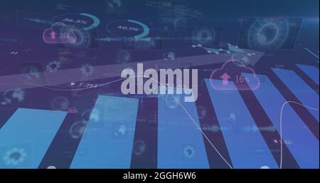 Image des oscilloscopes scannant et traitant les données sur les clouds numériques avec flèches et pourcentage de croissance Banque D'Images