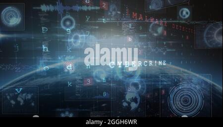 Image de l'avertissement de cyber-attaque, de l'analyse des oscilloscopes et du traitement des données dans le monde entier Banque D'Images
