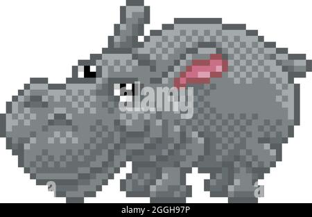 Hippo Pixel Art Safari Animal Video Game dessin animé Illustration de Vecteur