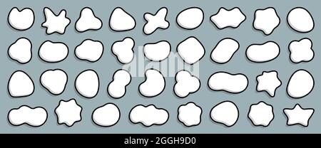 Collection de nuages blancs, bulles d'art comique, taches de lait, gouttes liquides, taches ondulées pour le fond de produit laitier, illustration de vecteur de bulle de parole Illustration de Vecteur