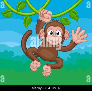 Monkey chantant sur Jungle Vines en signe de dessin animé Illustration de Vecteur