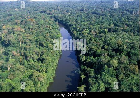 GUYANE FRANÇAISE. VUE AÉRIENNE D'AMAZON Banque D'Images