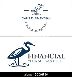 Capital financier avec logo icône héron simple Illustration de Vecteur