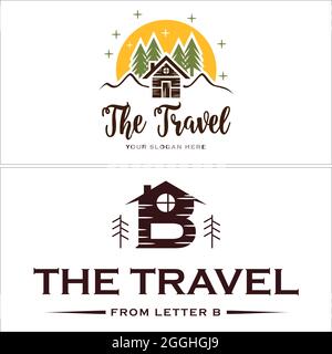 Villa chalet séjour à la maison avec la montagne lune étoile logo initial Illustration de Vecteur
