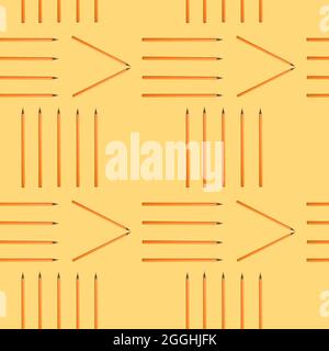 Motif sans couture avec crayons orange sur fond blanc. Concept de géométrie. Banque D'Images