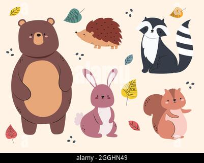 Jeu d'animaux d'automne illustration vectorielle. Illustration de Vecteur