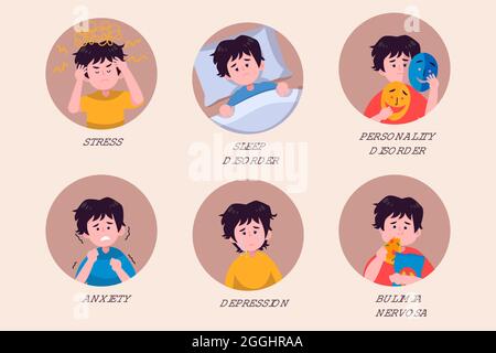Personnes plates ayant des problèmes de santé mentale Illustration vectorielle. Illustration de Vecteur