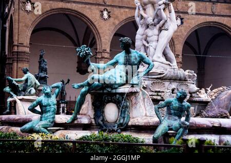 La Fontaine de Neptune à Florence, Italie. Banque D'Images