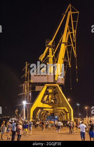 Constanta Industrial Harbour pendant la nuit en Roumanie. Banque D'Images