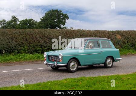 1959 50s années 50, berline Austin A40 2DR 948cc bleu, en route vers le spectacle de voiture classique du Capesthorne Hall d'août, Cheshire, Royaume-Uni Banque D'Images