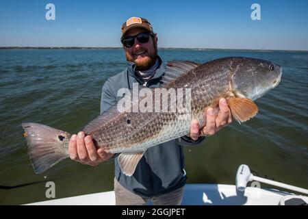 Pêche au Redfish à l'Isle of Palms, Caroline du Sud. Banque D'Images