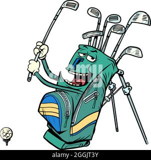 sac de golf caractère drôle, clubs et équipement sportif, club de golf Illustration de Vecteur