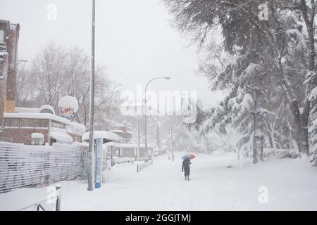 Madrid, Espagne. Le 8-10 2021 janvier, Filomena, un front froid massif, a frappé l'Espagne. La tempête de neige à Madrid est considérée comme la plus importante jamais enregistrée Banque D'Images