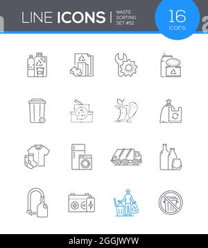 Tri des déchets - jeu d'icônes de style de conception de ligne moderne. Des images nettes pour ceux qui sont à la recherche d'images sur les soins environnementaux, la pollution, les déchets et Illustration de Vecteur