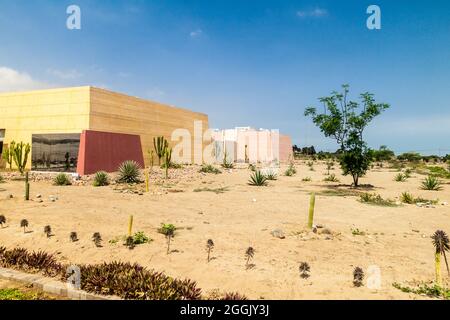 Musée au site archéologique Huaca del sol y de la Luna (Temple du Soleil et de la Lune) à Trujillo, Pérou. Le site a été construit à la période Moche. Banque D'Images