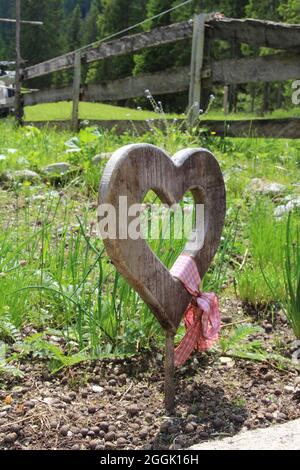 Coeur décoratif, coeur décoratif avec un noeud dans la ciboulette sur le Möslalm dans le Tyrol, Autriche Banque D'Images