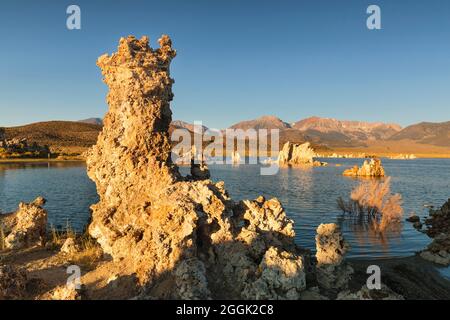 Lac mono au lever du soleil, réserve d'État de Mono Lake Tufa, Sierra Nevada, Californie, États-Unis Banque D'Images