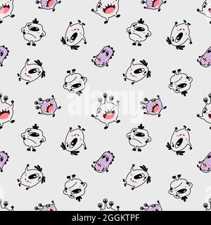 Motif de dessin animé sans couture avec monstres émotionnels cool. Imprimé pour les vêtements pour enfants, les textiles pour bébés, les housses pour ordinateurs portables, le papier peint de la chambre des garçons, les enfants Illustration de Vecteur