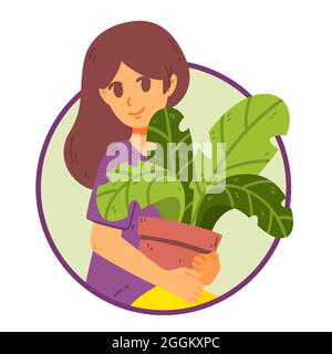 Plantes de maison de soin de fille. La vie quotidienne et la routine quotidienne scène par la jeune femme. Cultiver des plantes en pots. Personnage féminin appréciant son hobby. Vecteur. Illustration de Vecteur