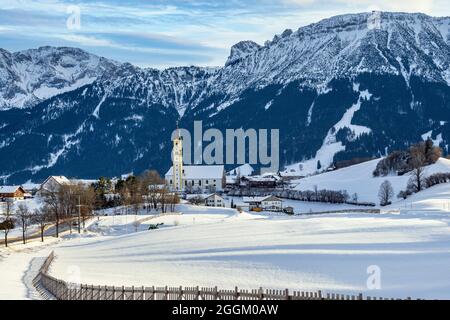 Vue de Pfronten en hiver, Allgäu, Bavière, Allemagne, Europe Banque D'Images