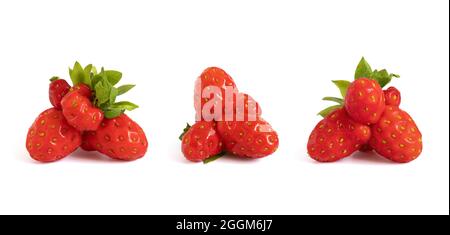 Ensemble de fraises laides isolées sur fond blanc. Concept de nourriture laid. Baies rigolo. Banque D'Images