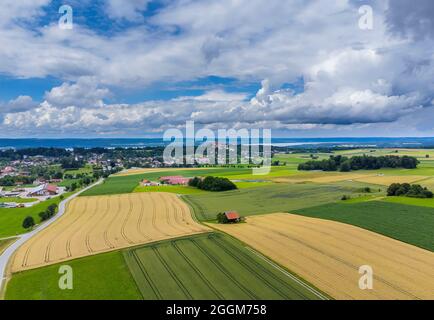 Champs et prairies, près d'Andechs, Pfaffenwinkel, vue aérienne, haute-Bavière, Bavière, Allemagne, Europe Banque D'Images