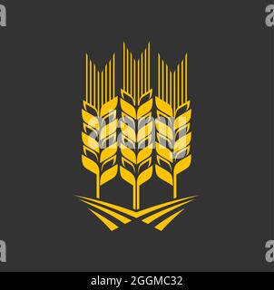 Icône d'oreille et de pointe de céréales. Entreprise agricole, ferme ou boulangerie, boutique de semences ou magasin emblème vectoriel, symbole graphique ou icône avec blé jaune, seigle ou ba Illustration de Vecteur