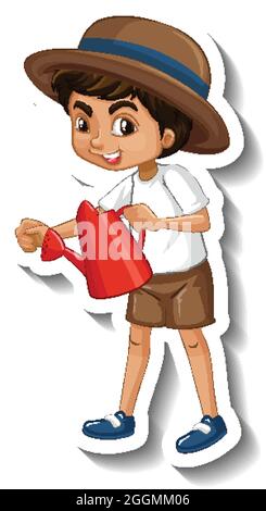 Un modèle d'autocollant d'illustration de personnage de dessin animé de garçon Illustration de Vecteur