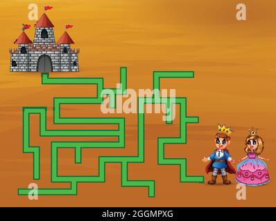 Jeu prince, labyrinthe trouver leur chemin au château Illustration de Vecteur