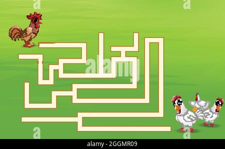 Jeu rooster labyrinthe trouver leur chemin à la poule Illustration de Vecteur