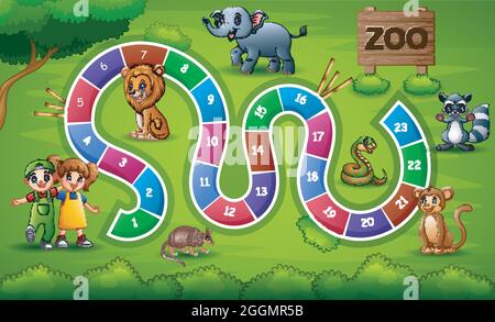 Serpents et échelles jeu thème zoo Illustration de Vecteur