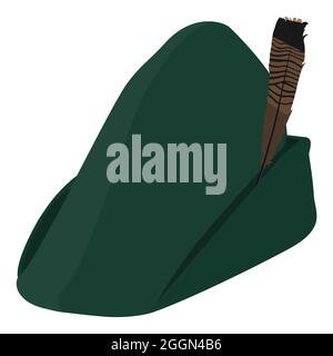 Chapeau Robin Hood isolé sur blanc. Chapeau vert autrichien avec plumes. Vecteur Illustration de Vecteur