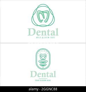 Soins dentaires clinique dessin du logo de la plante des dents et des feuilles Illustration de Vecteur