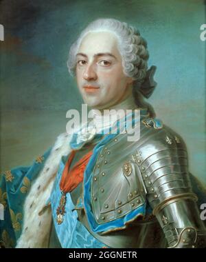 Portrait du roi Louis XV de France (1710-1774). Musée : Musée du Louvre, Paris. AUTEUR: MAURICE QUENTIN DE LA TOUR. Banque D'Images