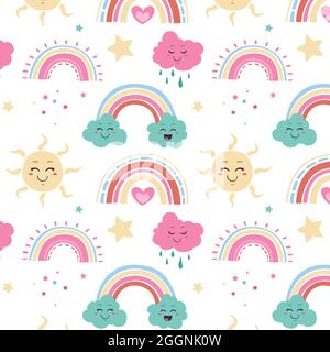 Illustration vectorielle à motif arc-en-ciel dessiné à la main. Illustration de Vecteur