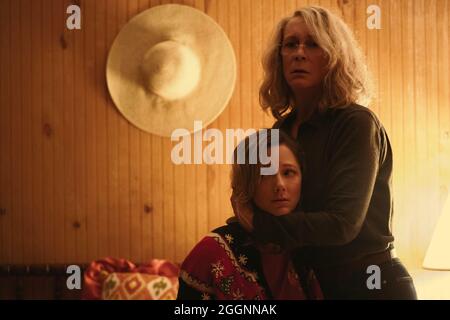 JAMIE LEE CURTIS et JUDY GREER à HALLOWEEN (2018), réalisé par DAVID GORDON GREEN. Crédit: MIRAMAX / Album Banque D'Images