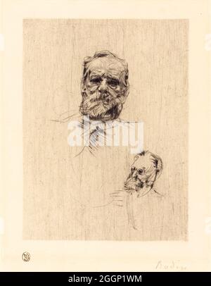 Victor Hugo (1802-1885), écrivain et dramaturge français, gravure de portrait en point sec par Auguste Rodin, 1885 Banque D'Images