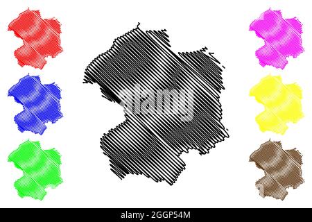 District de Paderborn (République fédérale d'Allemagne, État de Rhénanie-du-Nord-Westphalie, région de NRW, région de Detmold) carte illustration vectorielle, scribble sketch Paderb Illustration de Vecteur
