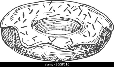 Donut Sweets dessin main Doodle Vector Illustration. Dessin de style d'esquisse de confiserie. Isolé Illustration de Vecteur