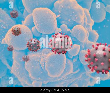 Rendu créatif des particules du virus du SRAS-COV-2. Banque D'Images